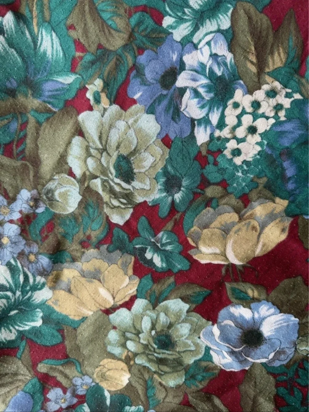 VINTAGE Floral Print Lightweight Scarf in Burgundy and Teal